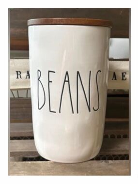 NEW Rae Dunn Beans Cellar Wooden Lid Canister Farmhouse